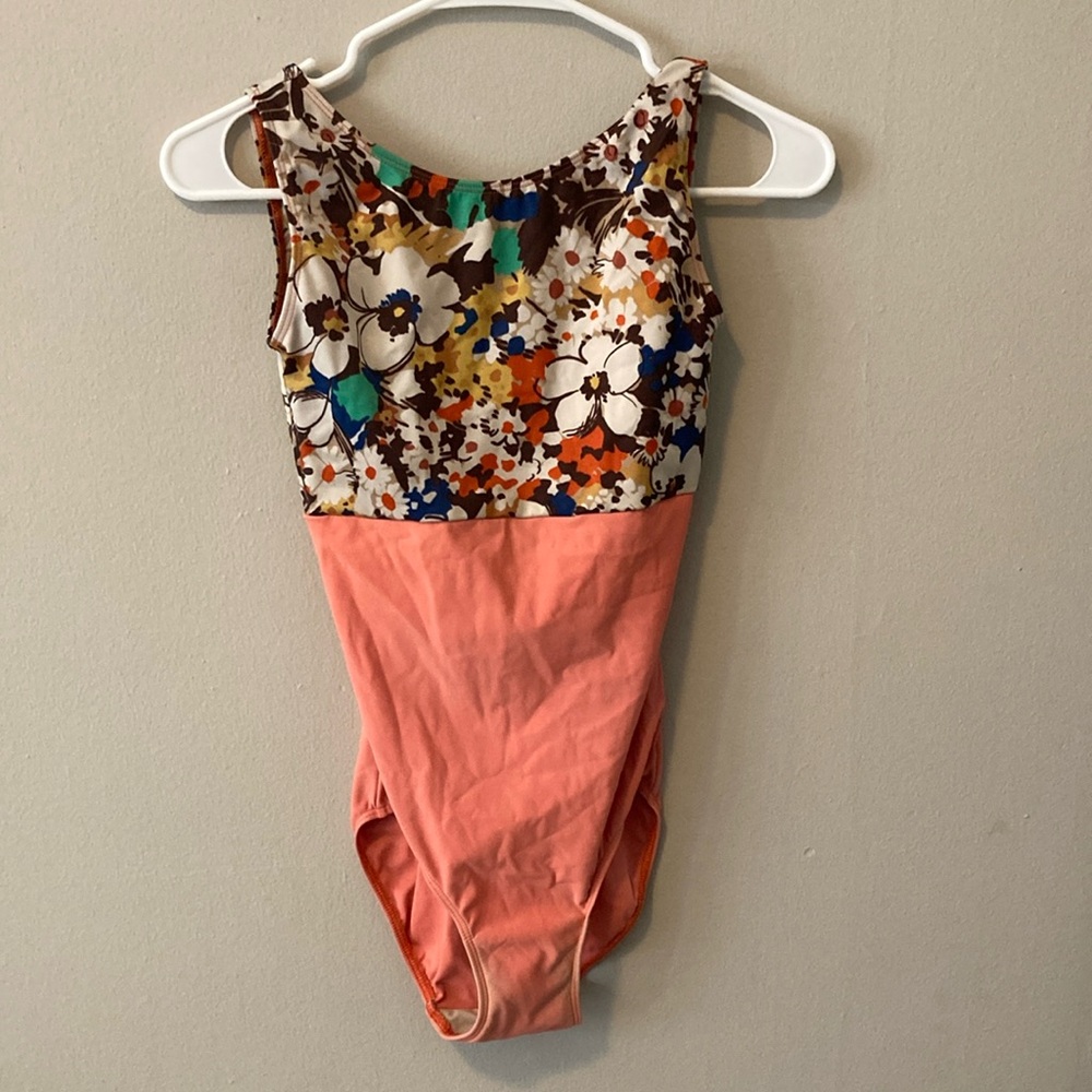 Orange floral Eleve leotard size medium
